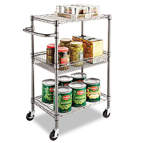 Alera Three-Tier Wire Cart with Basket, 28w x 16d x 39h, Black Anthracite (ALESW342416BA)