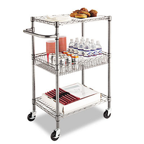 Alera Three-Tier Wire Cart with Basket, 28w x 16d x 39h, Black Anthracite (ALESW342416BA)