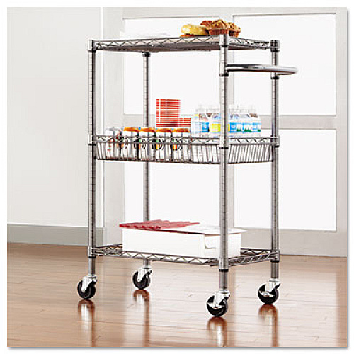 Alera Three-Tier Wire Cart with Basket, 28w x 16d x 39h, Black Anthracite (ALESW342416BA)