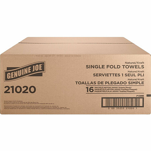 Genuine Joe Paper Towel Single fold 250 sheets Natural (21020)