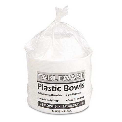 Tablemate Plastic Dinnerware, Bowl, 12 oz, White, 125/Pack (12244WH)