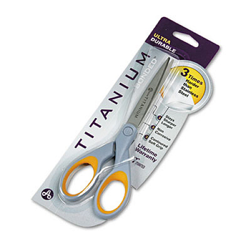 Westcott Titanium Bonded Scissors, 7" Long, 3" Cut Length, Gray/Yellow Straight Handle (13526)