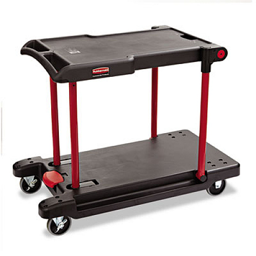 Rubbermaid Commercial Convertible Utility Cart, Plastic, 2 Shelves, 400 lb Capacity, 23.88" x 45.13" x 34.38", Black (430000BK)