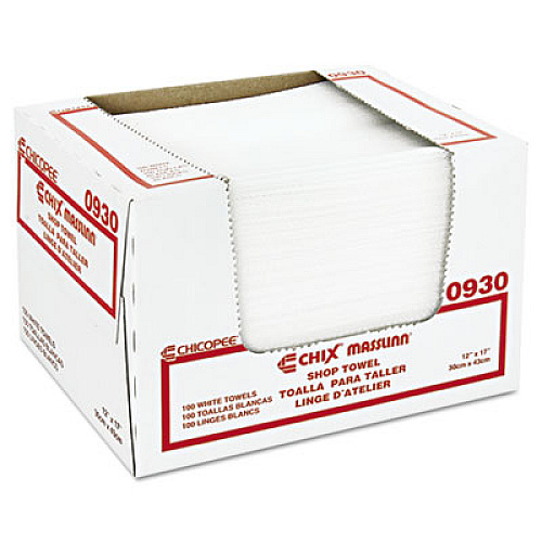 Chix Masslinn Shop Towels, 1-Ply, 12 x 17, Unscented, White, 100/Pack, 12 Packs/Carton (0930)
