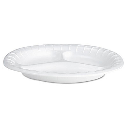 Hefty Soak Proof Tableware, Foam Plates, 8 7/8" Dia, 3-Comp, White, 50/pack (D21845)