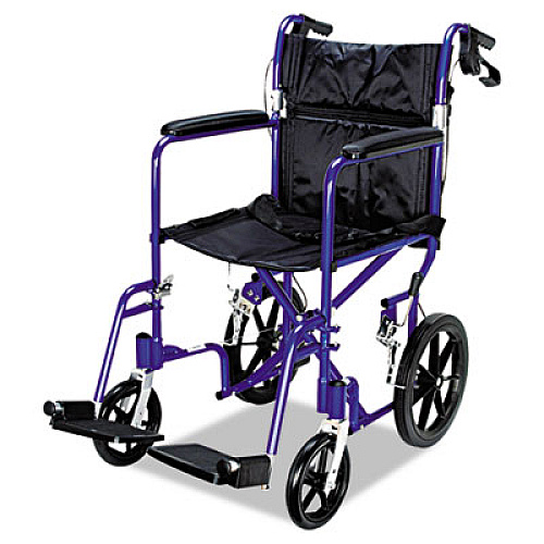 Medline Excel Deluxe Aluminum Transport Wheelchair, 19w x 16d, 300 lb Capacity (MDS808210ABE)