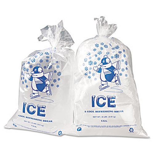 Inteplast Group Ice Bags with Twist-Ties, Ice: Penguin Icon Labeling, 8 lb Capacity, 11" x 20", Clear, 1,000/Carton (IC1120)