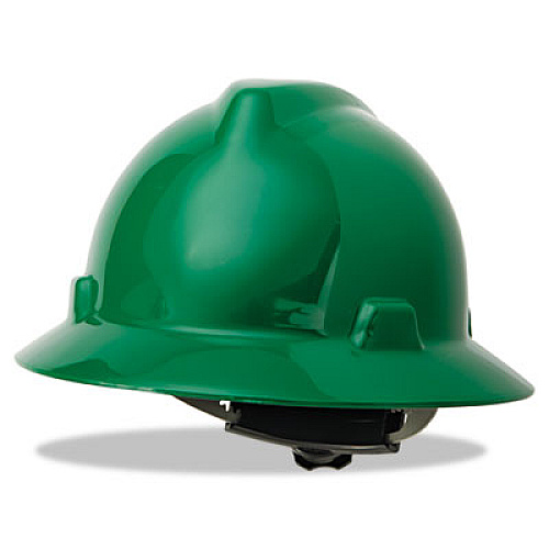 MSA V-Gard Full-Brim Hard Hats, Ratchet Suspension, Size 6 1/2 - 8, Green (475370)