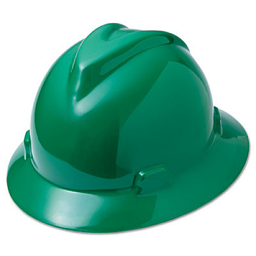 MSA V-Gard Full-Brim Hard Hats, Ratchet Suspension, Size 6 1/2 - 8, Green (475370)
