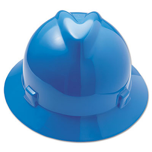 MSA V-Gard Full-Brim Hard Hats, Ratchet Suspension, Size 6 1/2 - 8, Blue (475368)