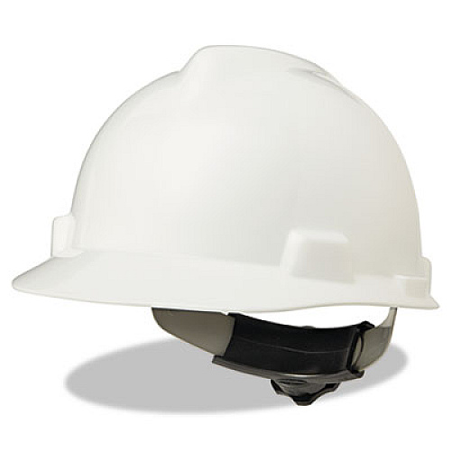 MSA V-Gard Hard Hats, Ratchet Suspension, Size 6 1/2 - 8, White (475358)