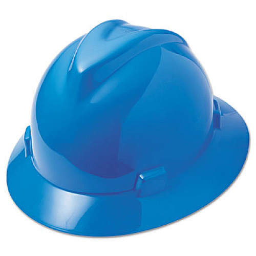MSA V-Gard Full-Brim Hard Hats, Ratchet Suspension, Size 6 1/2 - 8, Blue (475368)