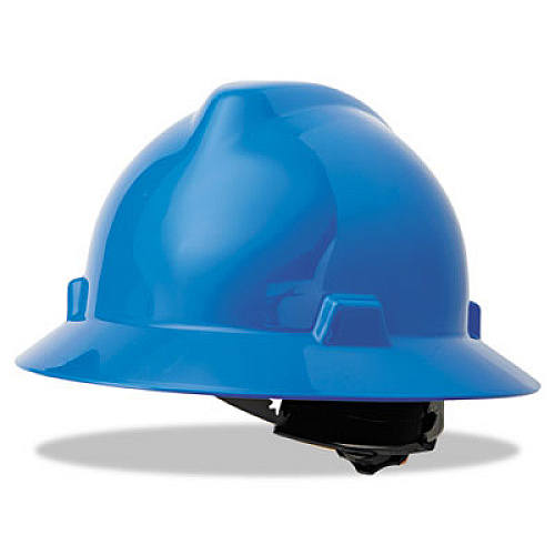 MSA V-Gard Full-Brim Hard Hats, Ratchet Suspension, Size 6 1/2 - 8, Blue (475368)