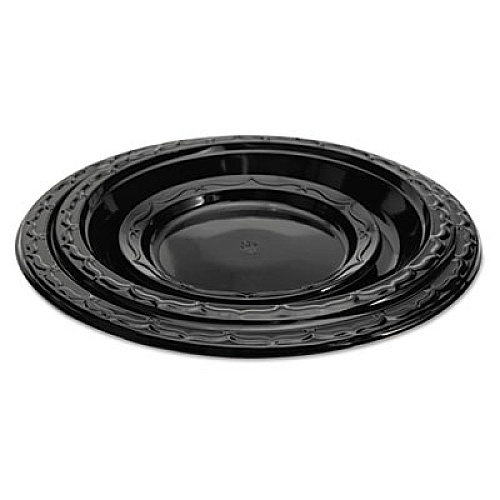 Genpak Silhouette Black Plastic Plates, 10 1/4 Inches, Round (BLK10)