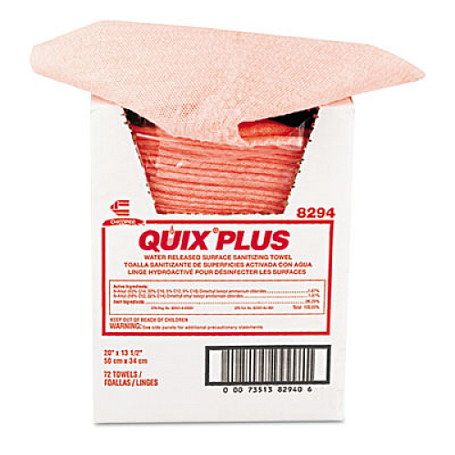 Chix Quix Plus Cleaning and Sanitizing Towels, 13.5 x 20, Pink, 72/Carton (8294)
