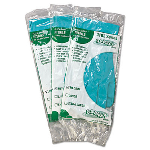 Boardwalk Flock-Lined Nitrile Gloves, Medium, Green, Dozen (BWK183M)