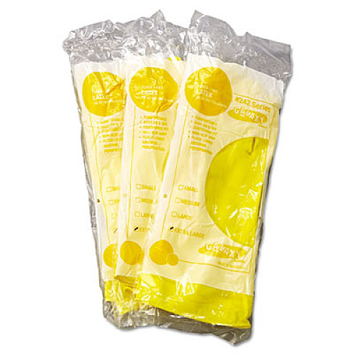 Boardwalk Flock-Lined Latex Cleaning Gloves, X-Large, Yellow, 12 Pairs (BWK242XL)