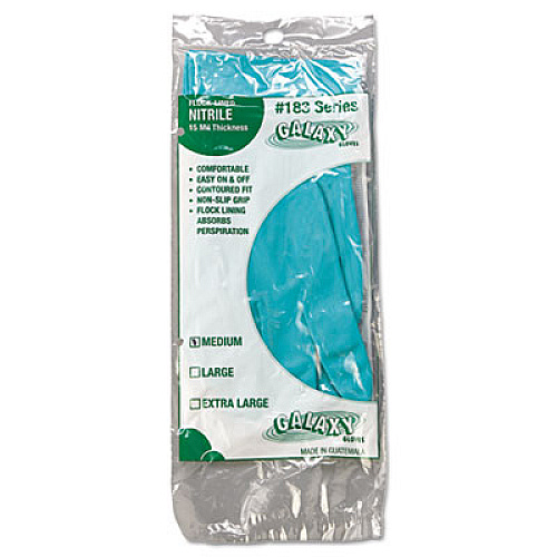 Boardwalk Flock-Lined Nitrile Gloves, Medium, Green, Dozen (BWK183M)