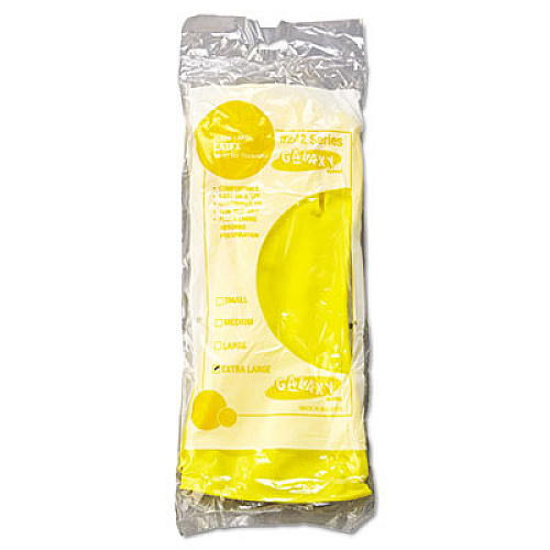Boardwalk Flock-Lined Latex Cleaning Gloves, X-Large, Yellow, 12 Pairs (BWK242XL)