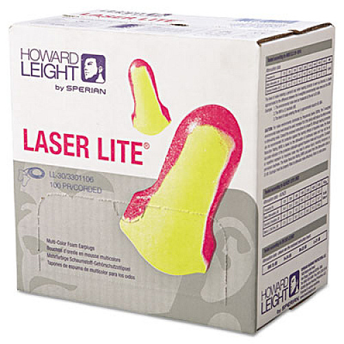 Howard Leight by Honeywell LL-30 Laser Lite Single-Use Earplugs, Corded, 32NRR, Magenta/Yellow, 100 Pairs