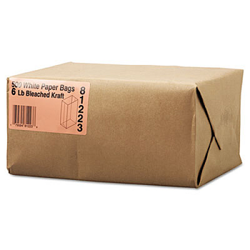 Ross & Wallace Paper Products Grocery Paper Bags, 6# Size, 35# Basis Weight, 5.88" x 3.63" x 11", White, 500/Bundle (GW6500)
