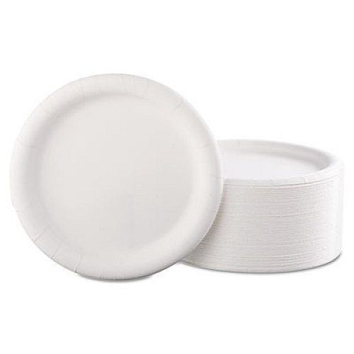 AJM Packaging Corporation Premium Coated Paper Plates, 9" dia, White, 125/Pack, 4 Packs/Carton (CP9AJCWWH14)
