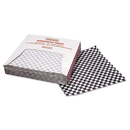 Bagcraft Grease-Resistant Paper Wraps and Liners, 12" x 12", Black Check, 1000/Box, 5 Boxes/Carton (057800)