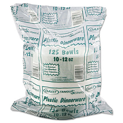 Dart Famous Service Plastic Dinnerware, Bowl, 12 oz, White, 125/Pack, 8 Packs/Carton (12BWWF)