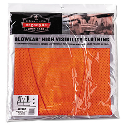 ergodyne GloWear 8210Z Class 2 Economy Vest, Polyester Mesh, Zipper Closure, Large to X-Large, Orange (21045)
