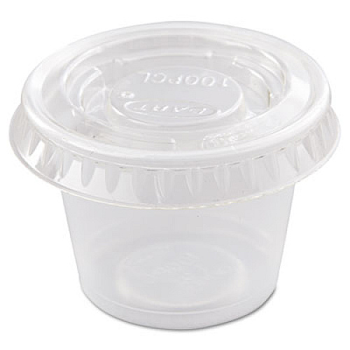 Dart Portion/Souffle Cup Lids, Fits 0.5 oz to 1 oz Portion Cups, Plastic, Clear, 125/Pack, 20 Packs/Carton (PL100N)