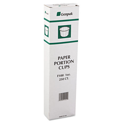 Genpak Squat Paper Portion Cup, 1oz, White, 250/bag, 20 Bags/carton (F100)