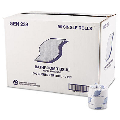 GEN Bath Tissue, Wrapped, Septic Safe, 2-Ply, White, 500 Sheets/Roll, 96 Rolls/Carton (GEN238B)