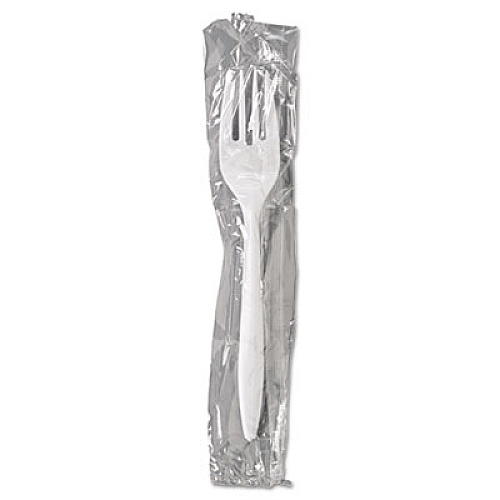 GEN WRAPPED CUTLERY, 6 1/8" FORK, MEDIUMWEIGHT, POLYPROPYLENE, WHITE, 1,000/CARTON (GENMWFIW)