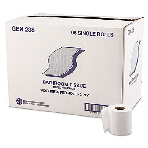 GEN Bath Tissue, Wrapped, Septic Safe, 2-Ply, White, 500 Sheets/Roll, 96 Rolls/Carton (GEN238B)