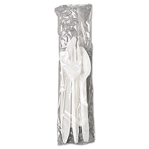 GEN Wrapped Cutlery Kit, Fork/Knife/Spoon/Napkin, Mediumweight, Polypropylene Plastic, White, 250/Carton (GEN4KITMW)