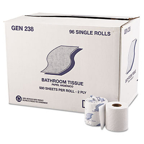 GEN Bath Tissue, Wrapped, Septic Safe, 2-Ply, White, 500 Sheets/Roll, 96 Rolls/Carton (GEN238B)