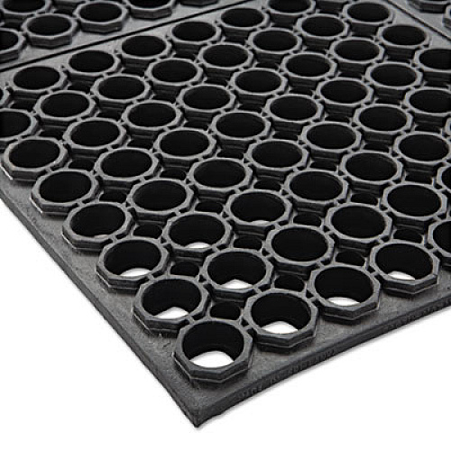 Crown Safewalk Heavy-Duty Anti-Fatigue Drainage Mat, 0.88" Thick, 36" x 60", Black Raised Rib Perforated Surface (WSTF35BK)