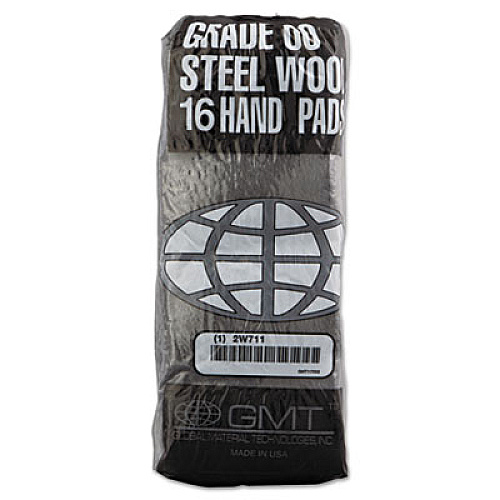 GMT Industrial-Quality Steel Wool Hand Pads, #00 Very Fine, Steel Gray, 16 Pads/Sleeve, 12/Sleeves/Carton (117002)