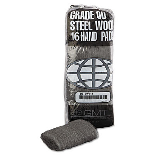 GMT Industrial-Quality Steel Wool Hand Pads, #00 Very Fine, Steel Gray, 16 Pads/Sleeve, 12/Sleeves/Carton (117002)
