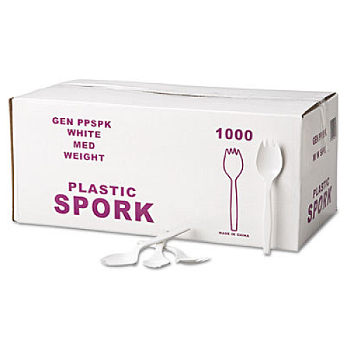 GEN Medium-Weight Cutlery, Spork, White, 1000/carton (GENPPSPK)