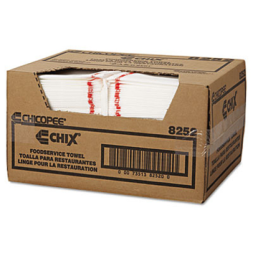 Chix Food Service Towels, Cotton, 13 x 21, White/Red, 150/Carton (8252)