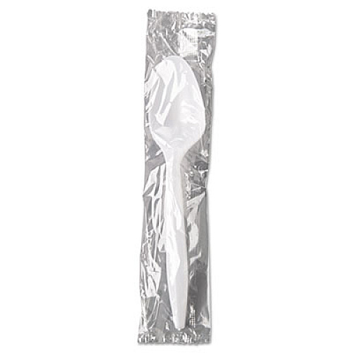 GEN Wrapped Cutlery, 5 7/8" Teaspoon, Mediumweight, Polypropylene, White, 1,000/Carton (GENMWSIW)