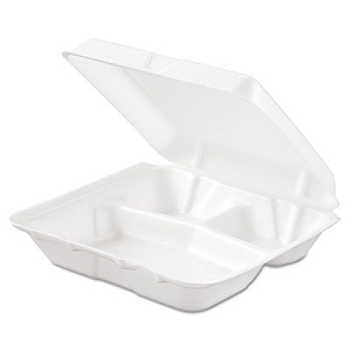 Dart Foam Hinged Lid Containers, 3 Compartments, 7.5 x 8 x 2.3, White, 200/Carton (80HT3R)