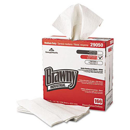 Brawny Professional Medium Duty Scrim Reinforced Wipers, 4-Ply, 9.25 x 16.69, Unscented, White, 166/Box, 5 Boxes/Carton (2905003)