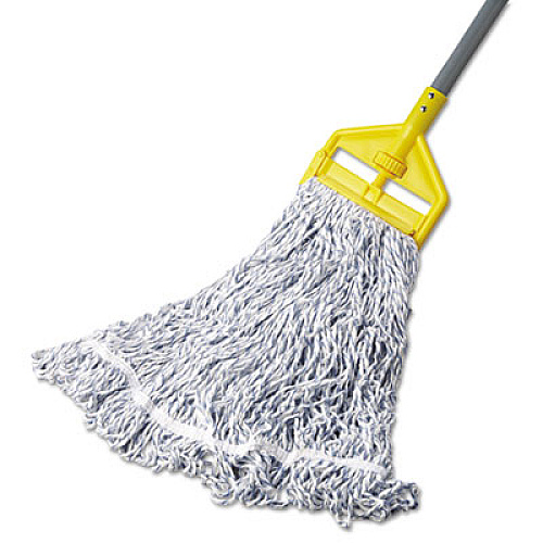 Rubbermaid Commercial Web Foot Premium Finish Mop Head, Cotton/Synthetic, White, Large, 1" White Headband, 6/Carton (A413CT)