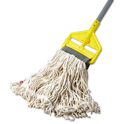 Rubbermaid Commercial Web Foot Wet Mop, Cotton/Synthetic, White, Medium, 5" Green Headband, 6/Carton (A152WHI)