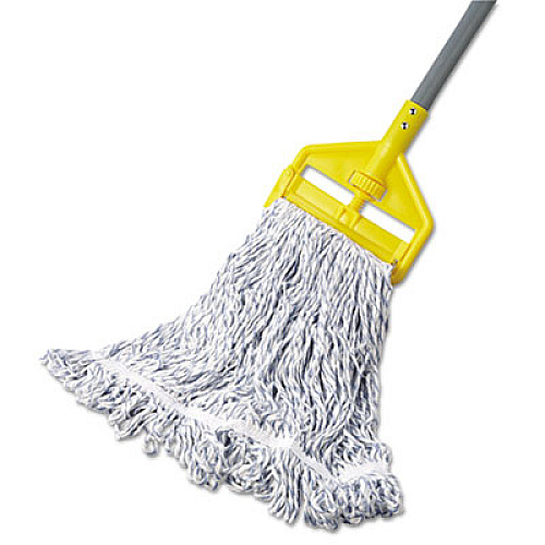 Rubbermaid Commercial Web Foot Premium Finish Mop Head, White, Med, Cotton/Synthetic, 1". White Headband, 6/Carton (A412)