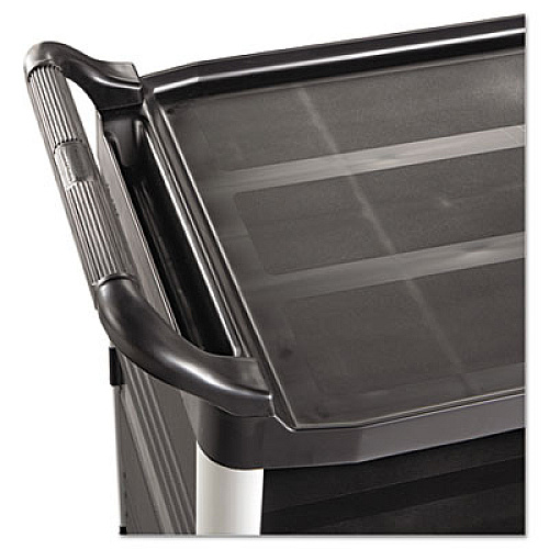 Rubbermaid Commercial Xtra Utility Cart with Enclosed Sides and Back, Plastic, 3 Shelves, 300 lb Capacity, 20" x 40.63" x 37.8", Black (4093BLA)