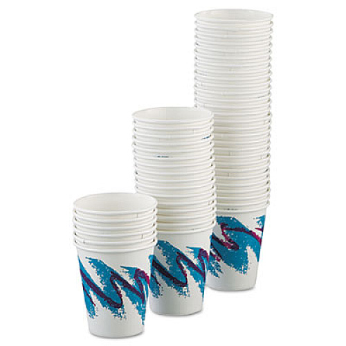 Dart Jazz Paper Hot Cups, 6 oz, White/Green/Purple, 50/Bag, 20 Bags/Carton (376JZJ)