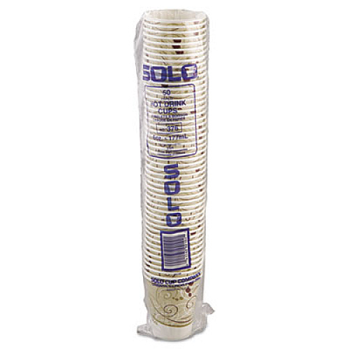 Dart Paper Hot Cups in Symphony Design, Polylined, 6 oz, Beige/White, 50 Sleeve, 20 Sleeves/Carton (376SMSYM)